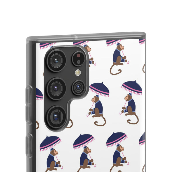 Flexible Phone Case - Preppy Chinoiserie Monkey Pattern  iphone Samsung clear access to all ports and functions