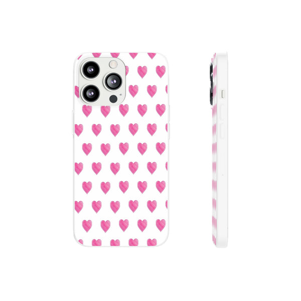 Flexible Phone Case - Preppy Hearts Watercolor Pink - Clear Shell pink Hearts - your case color will show through
