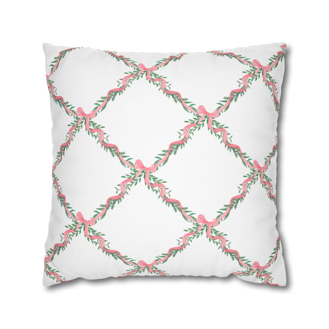 Watercolor Lattice Floral Bow Pink, Throw Accent Pillow Cover with Zip Closure - Cover Only - Insert not included - teen, tween, dorm room