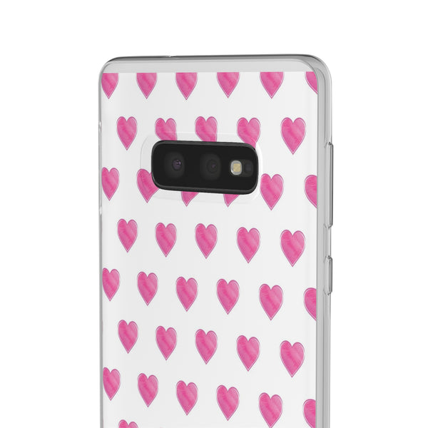 Flexible Phone Case - Preppy Hearts Watercolor Pink - Clear Shell pink Hearts - your case color will show through