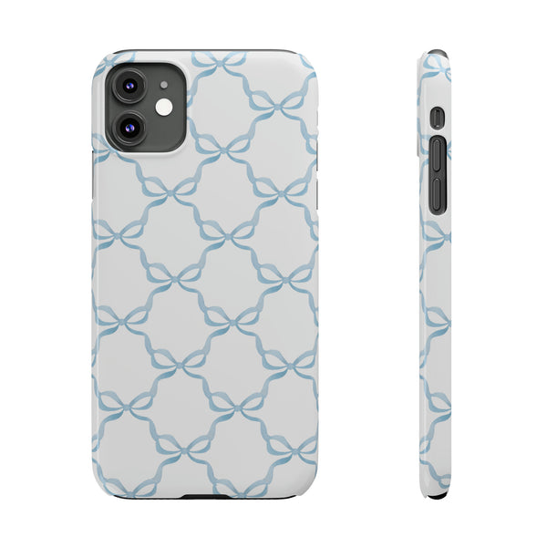 Coquette blue and white, loveshackfancy inspired, preppy bow print Phone Case Slim and Sleek, all iPhone 15 14 Plus Pro Max 13