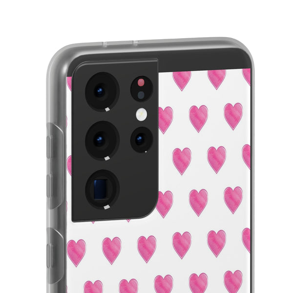Flexible Phone Case - Preppy Hearts Watercolor Pink - Clear Shell pink Hearts - your case color will show through