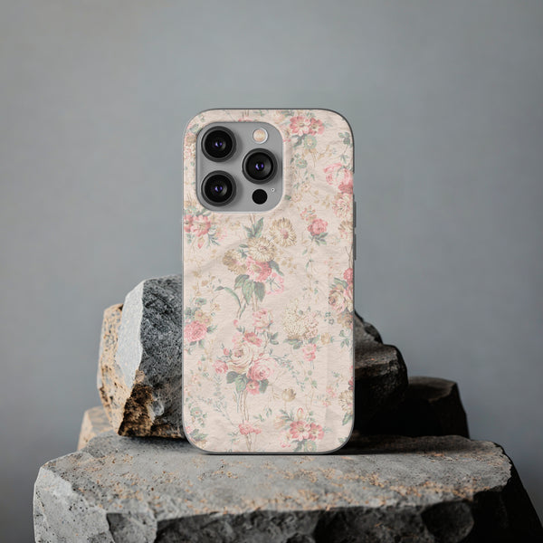 Flexible Phone Case in Romantic Floral Print - Beige, Neutral Tones