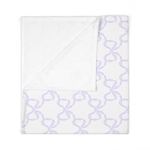 Baby Swaddle Blanket in watercolor bow print pattern - lavender, lilac, soft purple and white for boys or girls