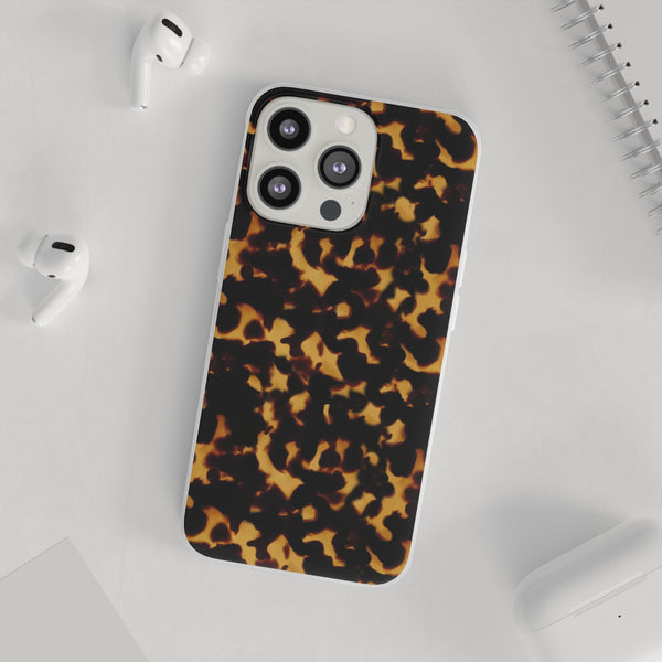 Flexible Phone Case - Tortoise Print Chic Spots leopard in classic neutral phones iphone Samsung clear access to all ports and functions