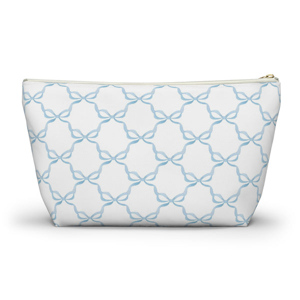 Preppy Watercolor Blue Bows - Accessory Zip Pouch Available in Two Sizes