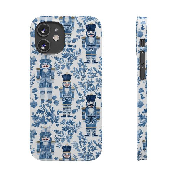 Slim Phone Case - Chinoiserie Holiday Nutcracker Blue and White Toile Protective Phone Case
