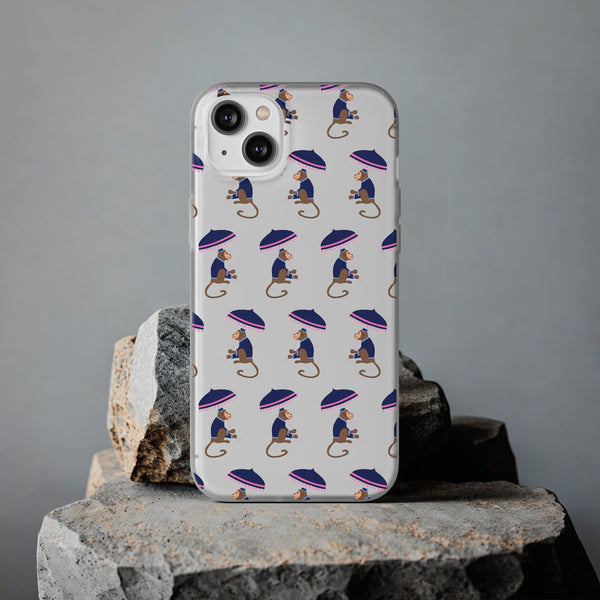 Flexible Phone Case - Preppy Chinoiserie Monkey Pattern  iphone Samsung clear access to all ports and functions