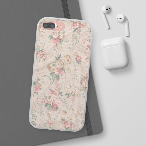Flexible Phone Case in Romantic Floral Print - Beige, Neutral Tones