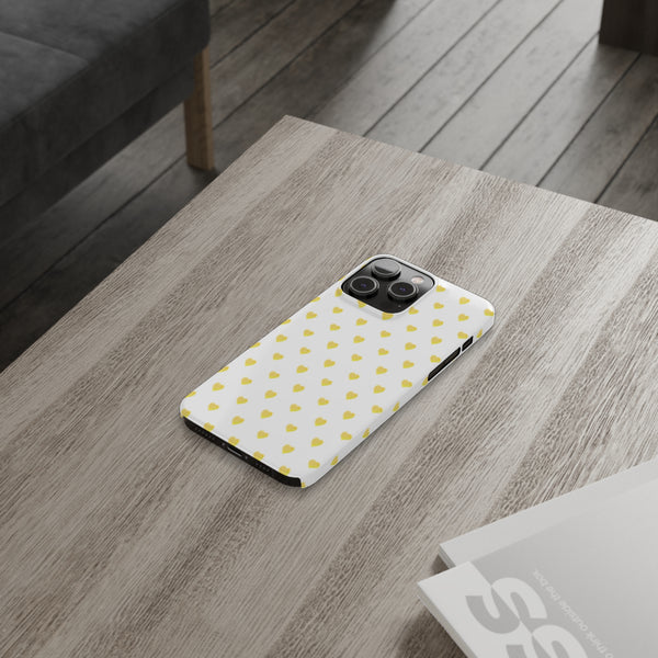 Preppy Hearts in Yellow, Heart Pattern,  Preppy Gift summer iPhone Case, Samsung Slim and Sleek, Classic, Impact Resistant Shell