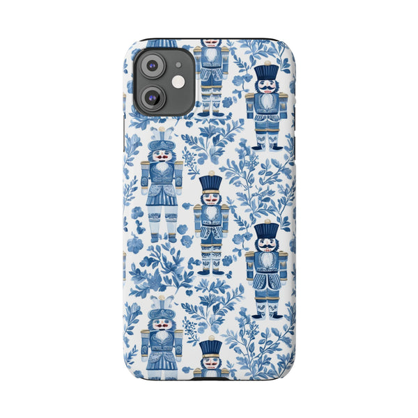 Slim Phone Case - Chinoiserie Holiday Nutcracker Blue and White Toile Protective Phone Case