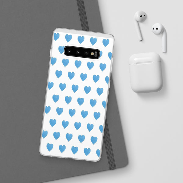 Flexible Phone Case - Preppy Hearts Watercolor Blue iPhone Protection access to all Ports & Functions Great Gift
