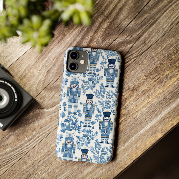Slim Phone Case - Chinoiserie Holiday Nutcracker Blue and White Toile Protective Phone Case