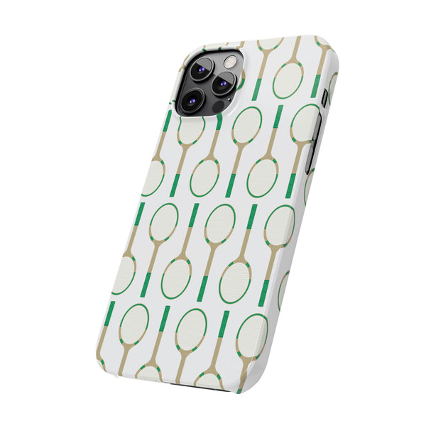 Vintage Tennis Racket in Green Phone Case Slim and Sleek, Preppy and Classic, Impact Resistant Shell