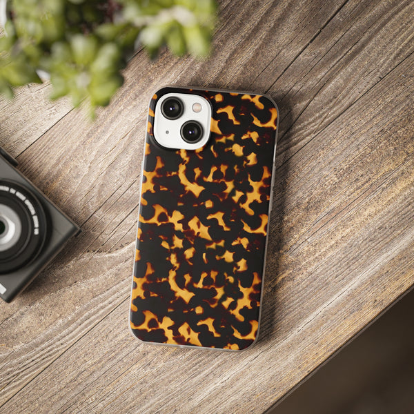 Flexible Phone Case - Tortoise Print Chic Spots leopard in classic neutral phones iphone Samsung clear access to all ports and functions