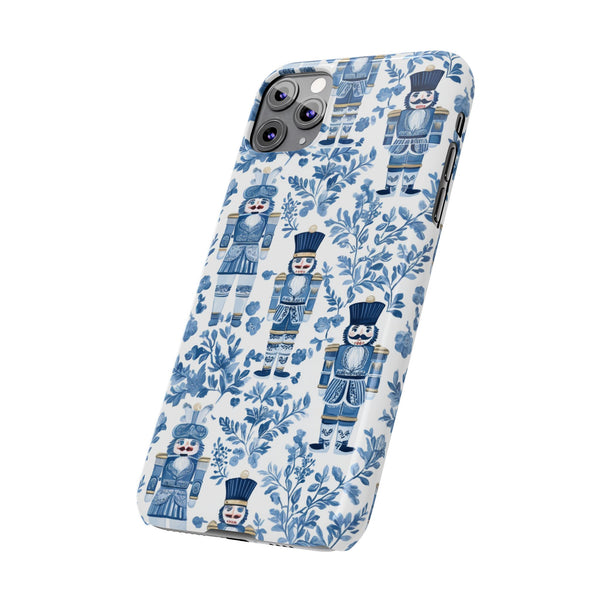 Slim Phone Case - Chinoiserie Holiday Nutcracker Blue and White Toile Protective Phone Case