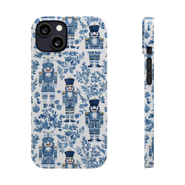 Slim Phone Case - Chinoiserie Holiday Nutcracker Blue and White Toile Protective Phone Case