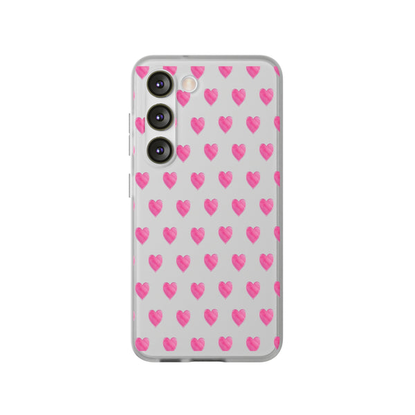 Flexible Phone Case - Preppy Hearts Watercolor Pink - Clear Shell pink Hearts - your case color will show through