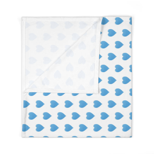 Baby Swaddle Blanket in preppy watercolor heart print pattern - blue and white for boys or girls