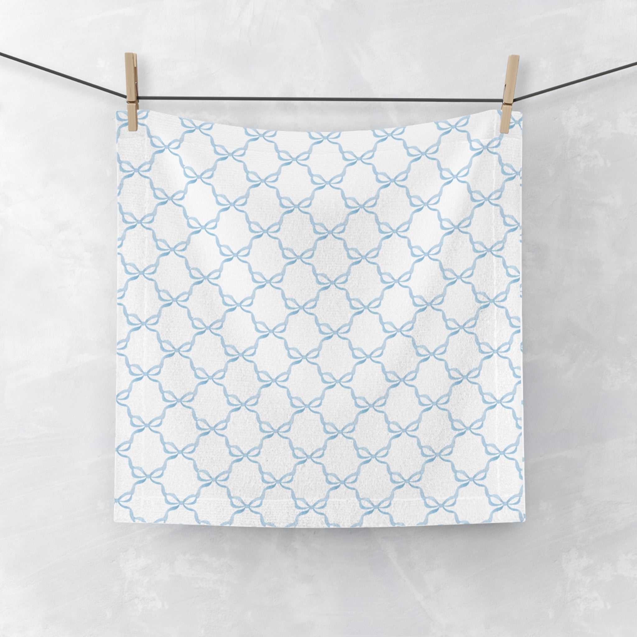 Face Towel in Preppy Hearts, Watercolor, Blue and White,