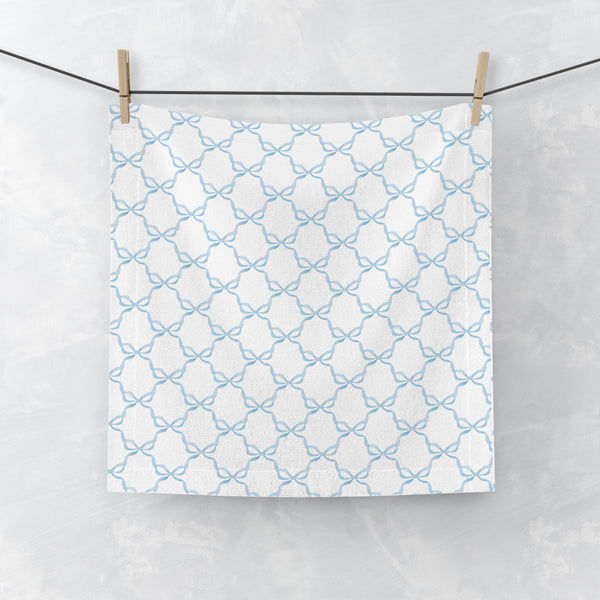 Face Towel in Preppy Hearts, Watercolor, Blue and White,