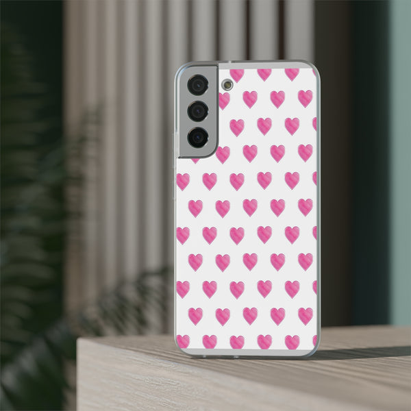 Flexible Phone Case - Preppy Hearts Watercolor Pink - Clear Shell pink Hearts - your case color will show through