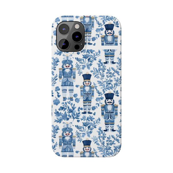 Slim Phone Case - Chinoiserie Holiday Nutcracker Blue and White Toile Protective Phone Case