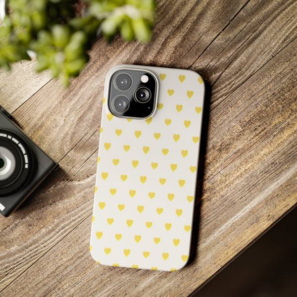Preppy Hearts in Yellow, Heart Pattern,  Preppy Gift summer iPhone Case, Samsung Slim and Sleek, Classic, Impact Resistant Shell