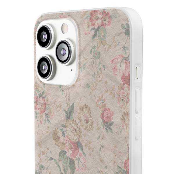 Flexible Phone Case in Romantic Floral Print - Beige, Neutral Tones