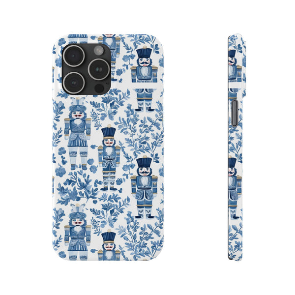 Slim Phone Case - Chinoiserie Holiday Nutcracker Blue and White Toile Protective Phone Case