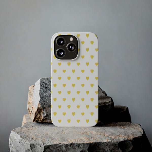 Preppy Hearts in Yellow, Heart Pattern,  Preppy Gift summer iPhone Case, Samsung Slim and Sleek, Classic, Impact Resistant Shell