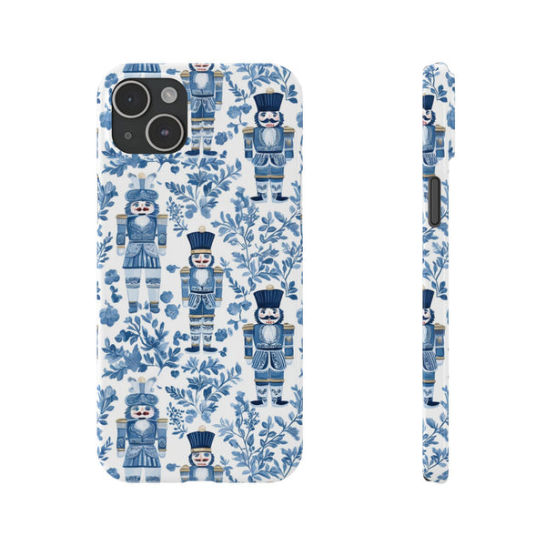 Slim Phone Case - Chinoiserie Holiday Nutcracker Blue and White Toile Protective Phone Case