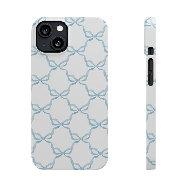 Coquette blue and white, loveshackfancy inspired, preppy bow print Phone Case Slim and Sleek, all iPhone 15 14 Plus Pro Max 13