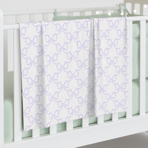 Baby Swaddle Blanket in watercolor bow print pattern - lavender, lilac, soft purple and white for boys or girls