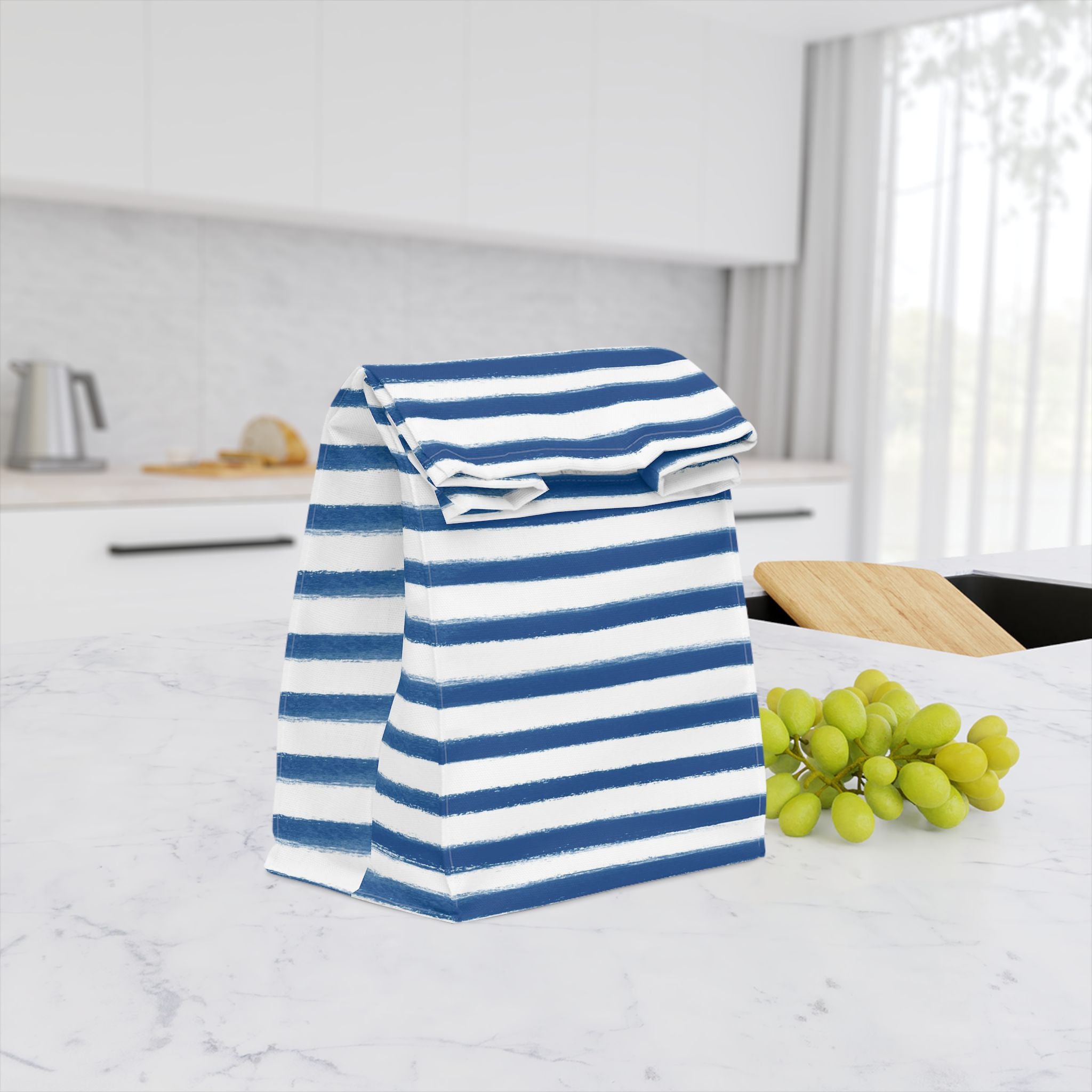 Lunch Bag Preppy Navy and White Stripesl, tote