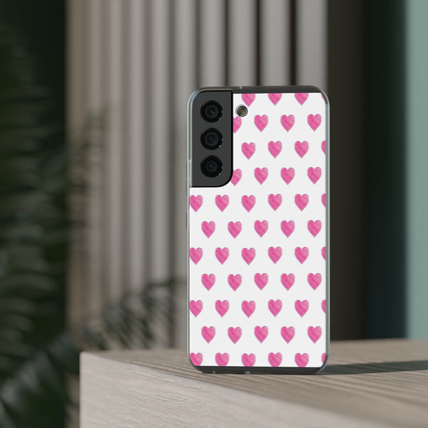 Flexible Phone Case - Preppy Hearts Watercolor Pink - Clear Shell pink Hearts - your case color will show through