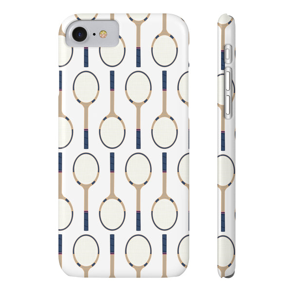 Vintage Tennis Racket in Navy  Phone Case Slim and Sleek, Preppy and Classic, Impact Resistant Shell