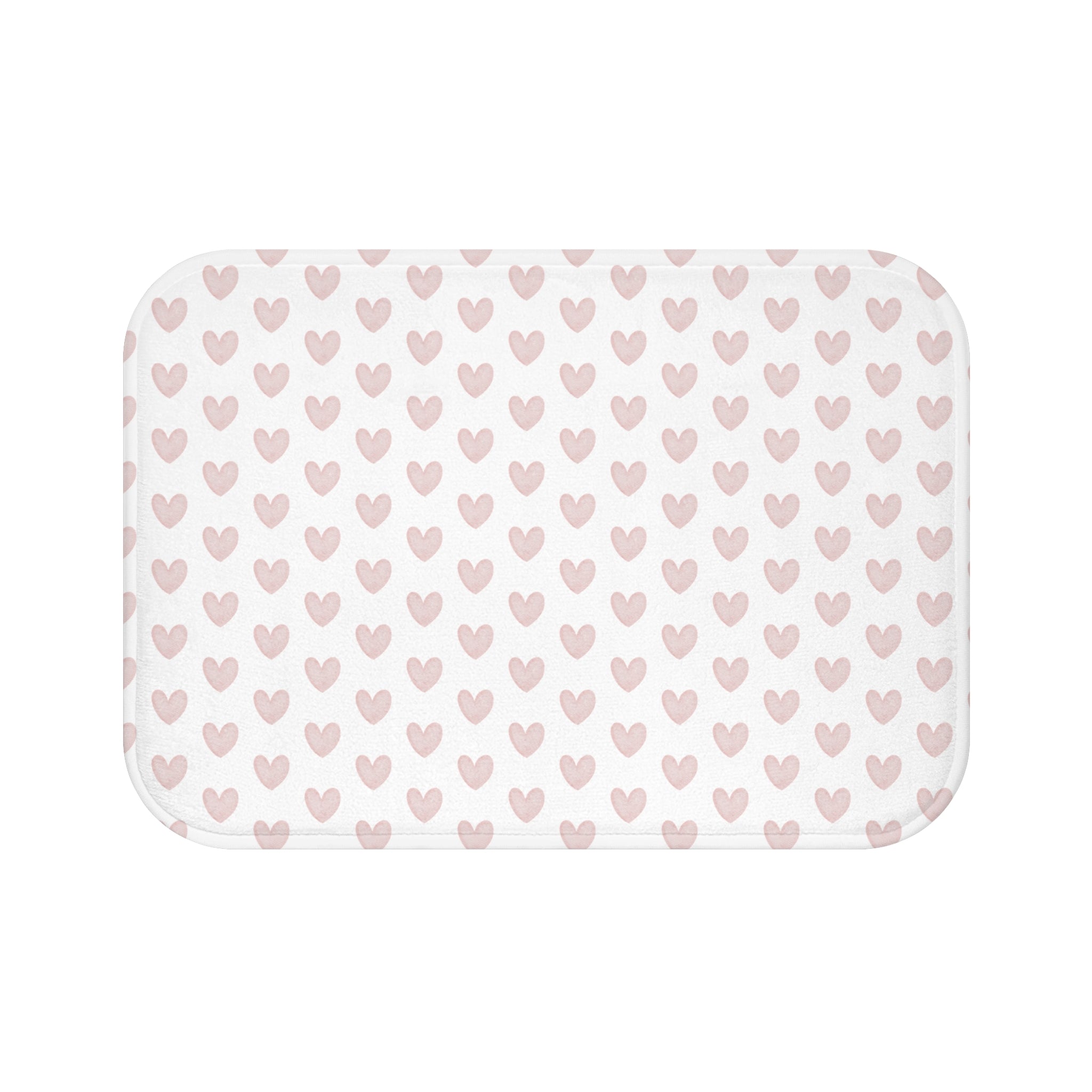 Bath Mat, Preppy Hearts Neutral Blush Bath Mat Plush White, Two Sizes,,anti-slip back
