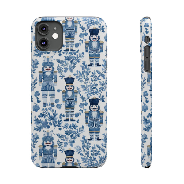 Slim Phone Case - Chinoiserie Holiday Nutcracker Blue and White Toile Protective Phone Case