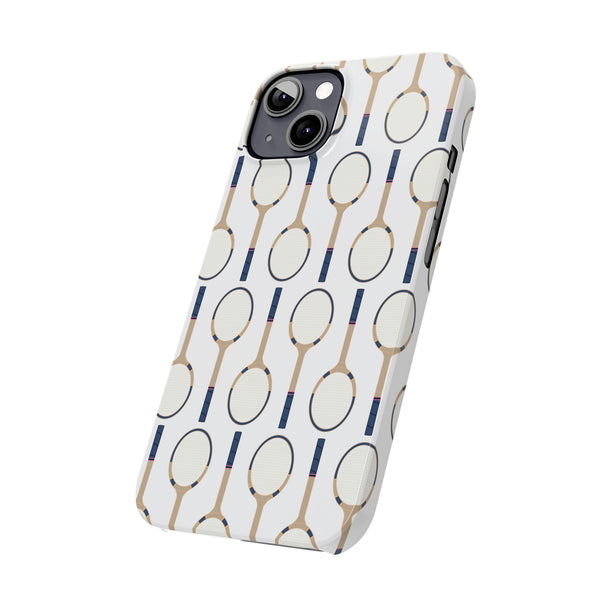 Vintage Tennis Racket in Navy  Phone Case Slim and Sleek, Preppy and Classic, Impact Resistant Shell