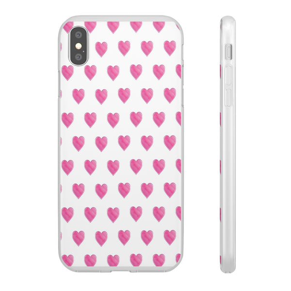 Flexible Phone Case - Preppy Hearts Watercolor Pink - Clear Shell pink Hearts - your case color will show through