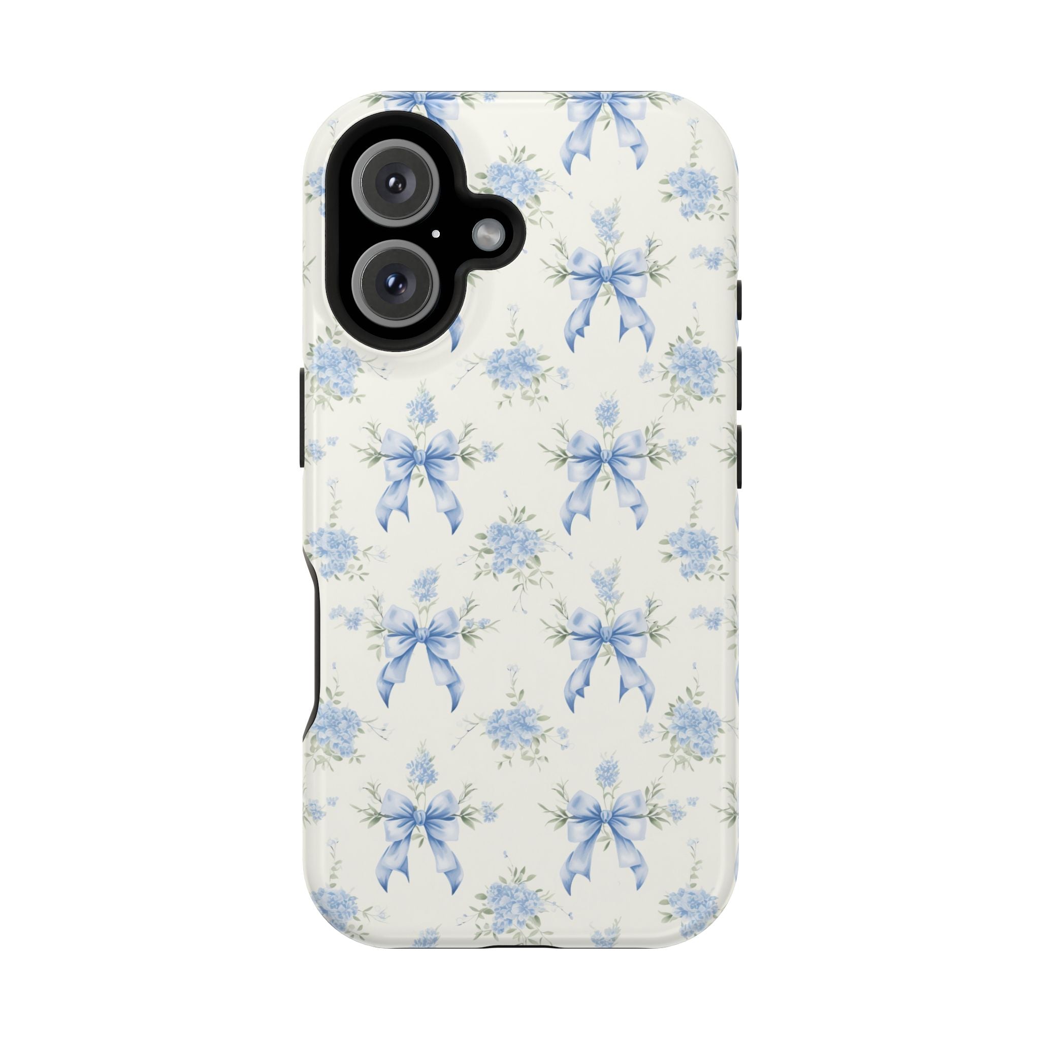 Mag Safe Phone Case  Preppy Blue Bows and Floral Design Magnetic Tough Case for iPhone - Durable