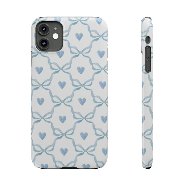 Bow and Heart Collab Print, Coquette blue and white, loveshackfancy inspired