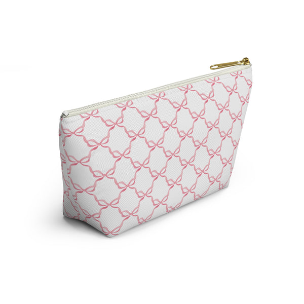 Preppy Watercolor Pink Bows - Accessory Zip Pouch Available in Two Sizes