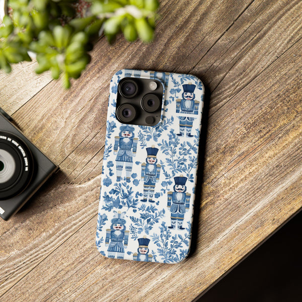Slim Phone Case - Chinoiserie Holiday Nutcracker Blue and White Toile Protective Phone Case