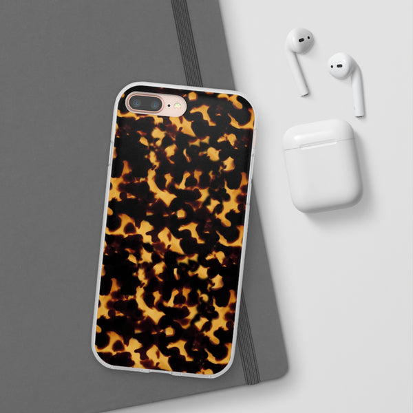 Flexible Phone Case - Tortoise Print Chic Spots leopard in classic neutral phones iphone Samsung clear access to all ports and functions