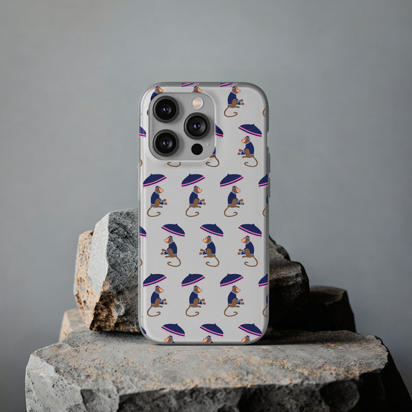Flexible Phone Case - Preppy Chinoiserie Monkey Pattern  iphone Samsung clear access to all ports and functions