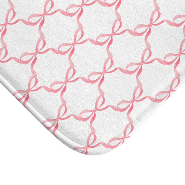 Bath Mat Watercolor Pink Bows Pattern, two sizes, anti-slip back