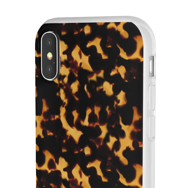 Flexible Phone Case - Tortoise Print Chic Spots leopard in classic neutral phones iphone Samsung clear access to all ports and functions
