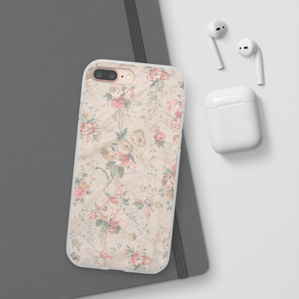 Flexible Phone Case in Romantic Floral Print - Beige, Neutral Tones